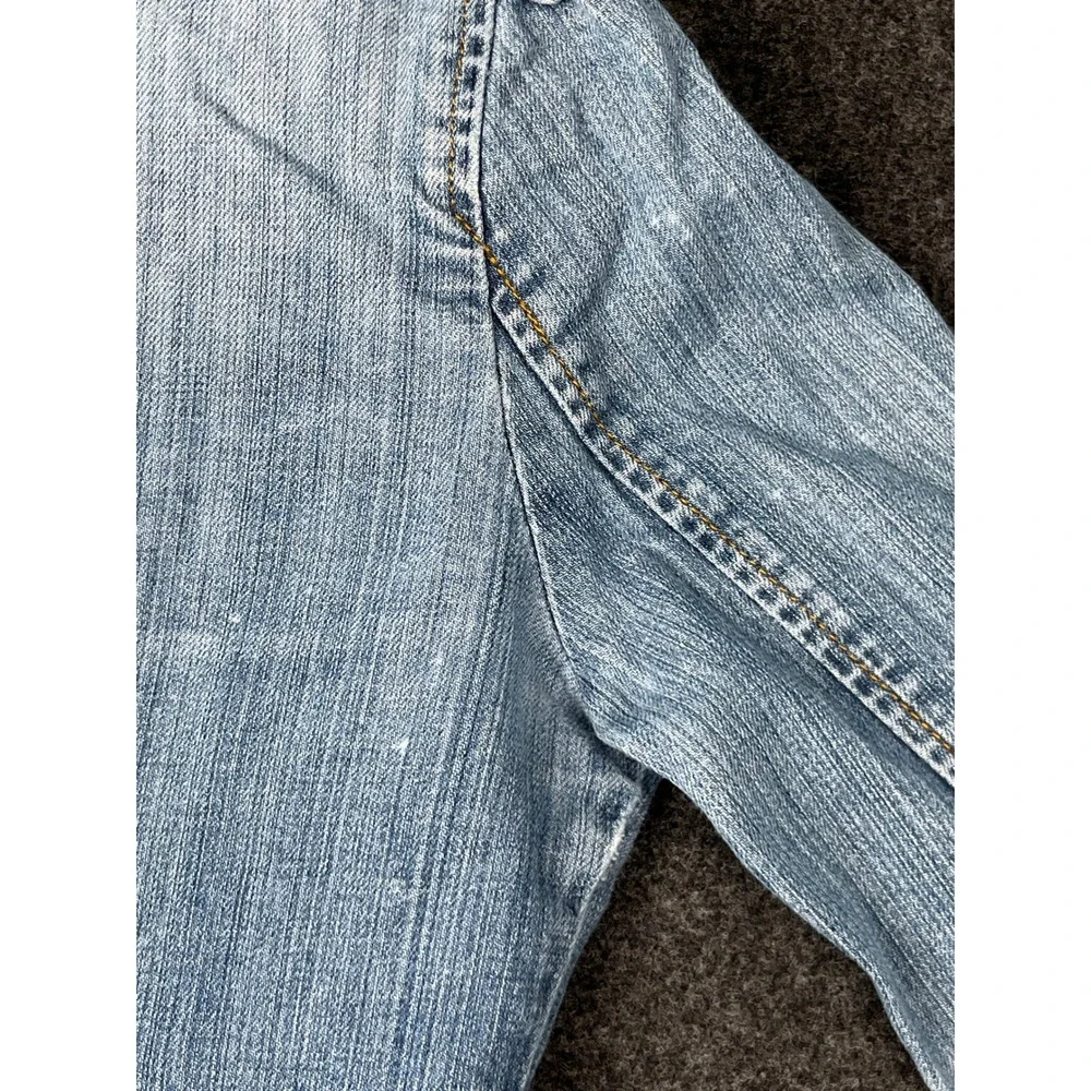 Wax Jean Denim‎ Blazer Jacket Womens M Light Wash Distressed Frayed Hem Y2K